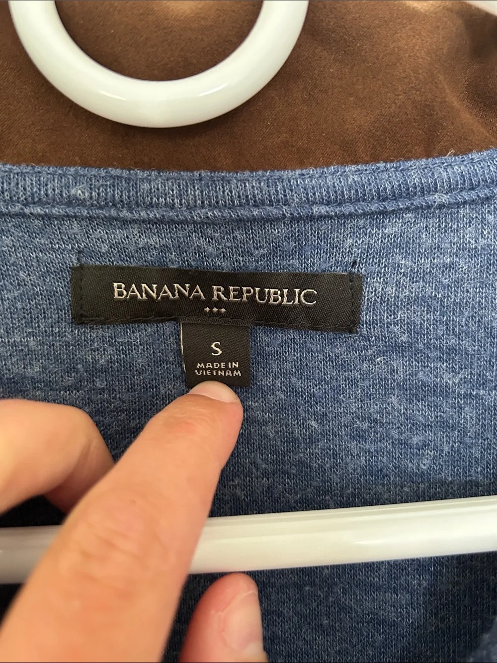 Banana Republic Blue Quarter-Zip Sweater with Brown Collar